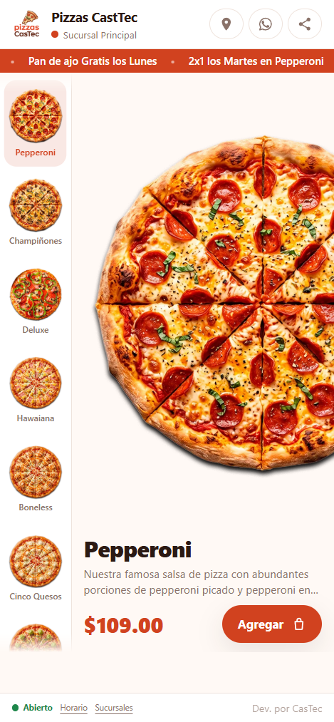 Menú de una pizzería