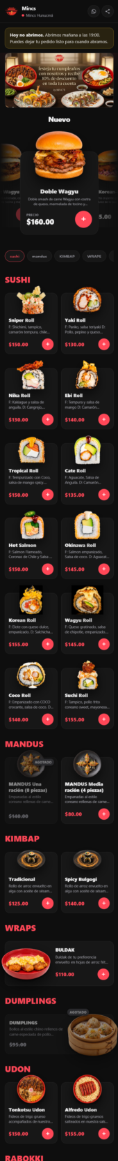 Menú de sushi y ramen